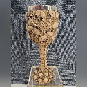 Ossuary Skull Wine Goblet Chalice Beverage Fantasy Decor 7.5"H Steel & Resin